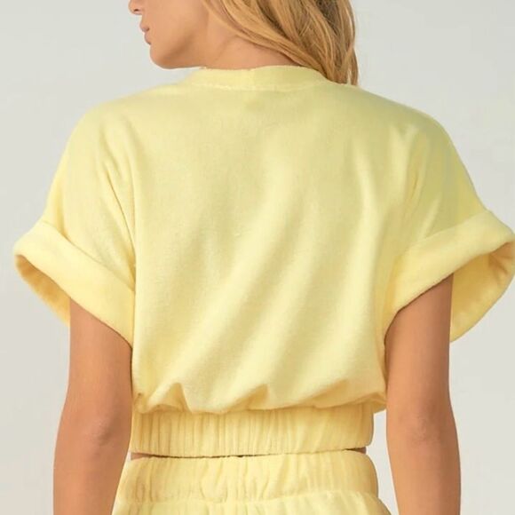 Elan Lenon Custard Yellow Cropped Terry Top Beach Top M - Picture 4 of 12